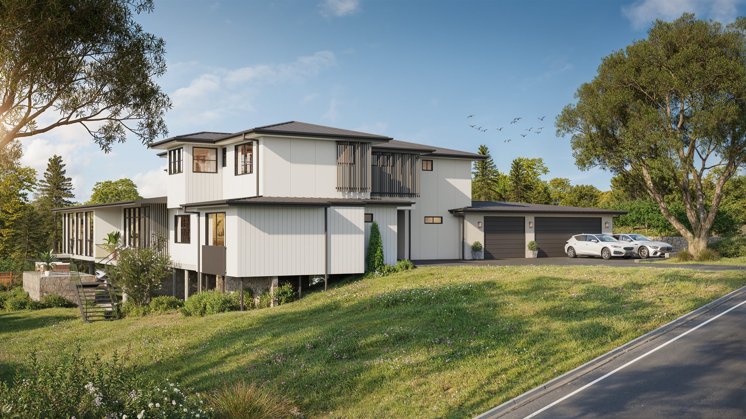 Custom-built two-storey home on a sloping Brisbane block